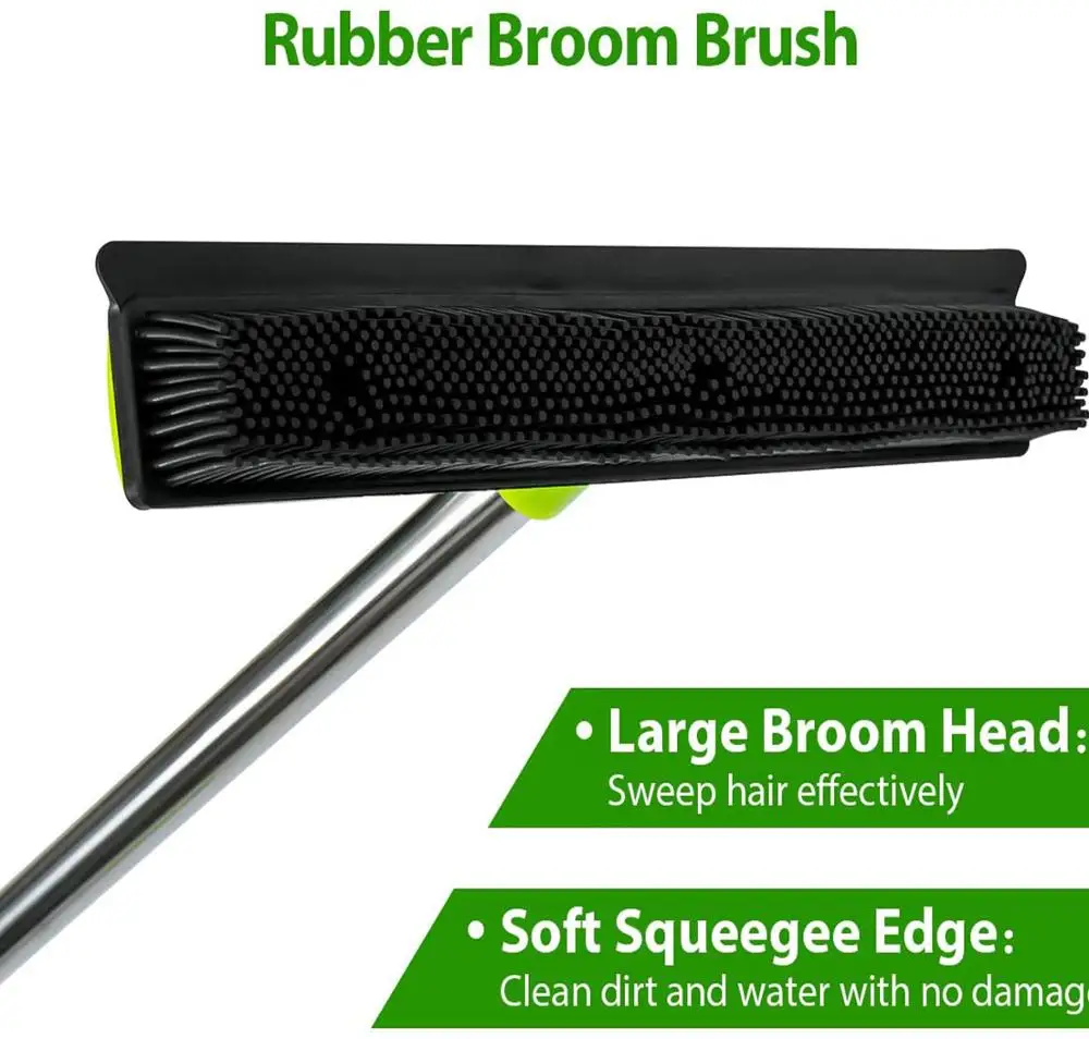 Pet Hair Rubber Broom Floor Brush for Carpet Dog Hair Remover Silicone Broom  Househeld Cleaning Squeegee Adjustable Long Handle