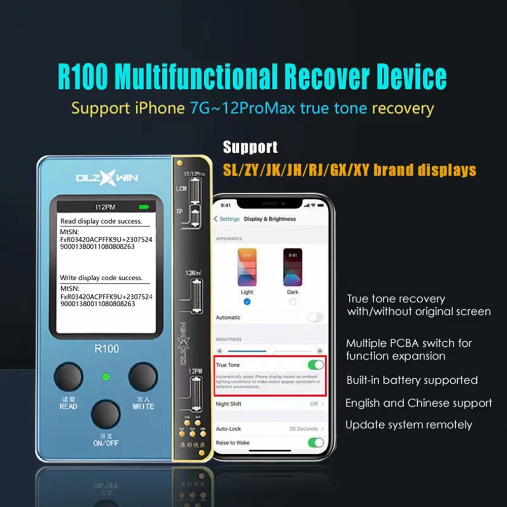 

R100 True Tone Recovery Tester For iPhone 8 8P X XS XSMAX XR 11 Pro Max 12mini 12Pro Made in China Screen Copy LCD Repair