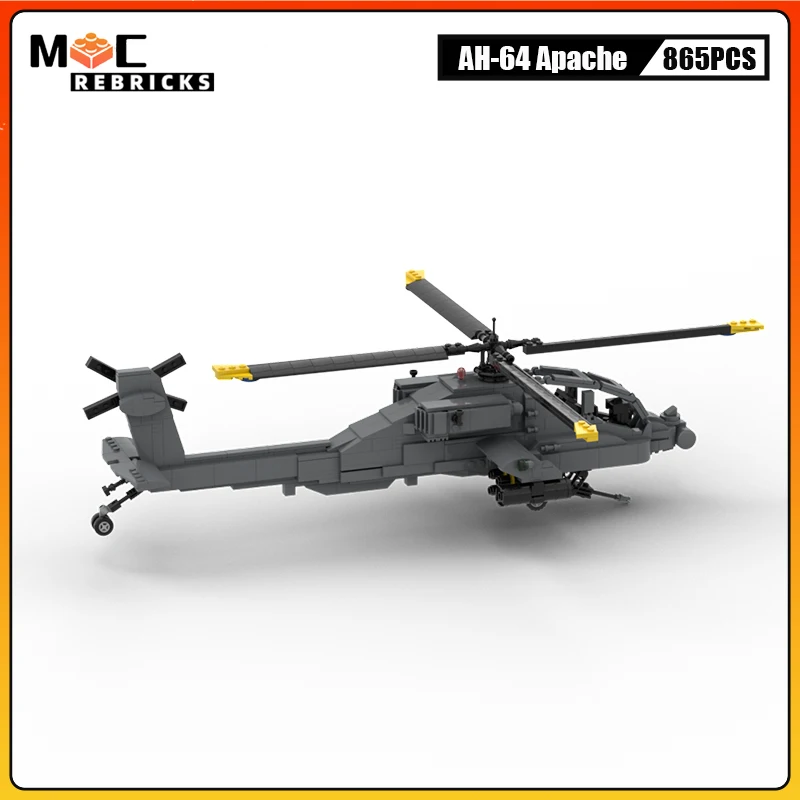 Military Armed Plane Technical AH-64 Apache Assembly Building Blocks Moc Helicopter Aircraft Bricks Toy Model for Children Gift