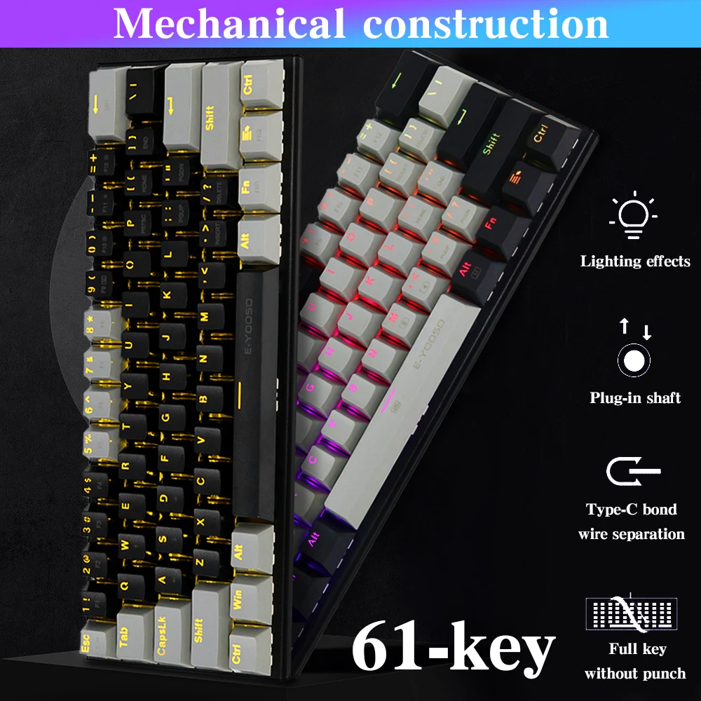 61 Keys Hot-swap 60% Mini Mechanical Gaming Keyboard Red Blue Mx Switch RGB Backlight USB Wired LED Optical Switches Portable