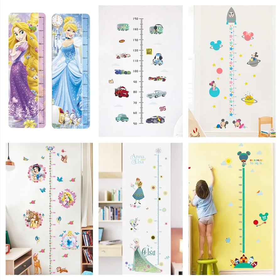 Disney Princess Car Mickey Height Sticker For Kids Room Nursery Decoration Children's Growth Measuring Ruler DIY Cartoon Decals