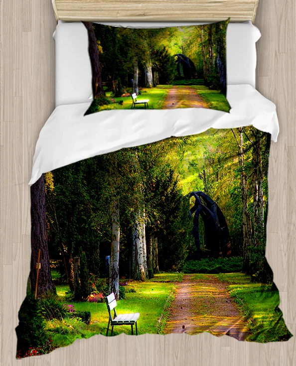 

Else Green Trees Jungle Way Road 4 Piece 3D Print Cotton Satin Single Duvet Cover Bedding Set Pillow Case Bed Sheet