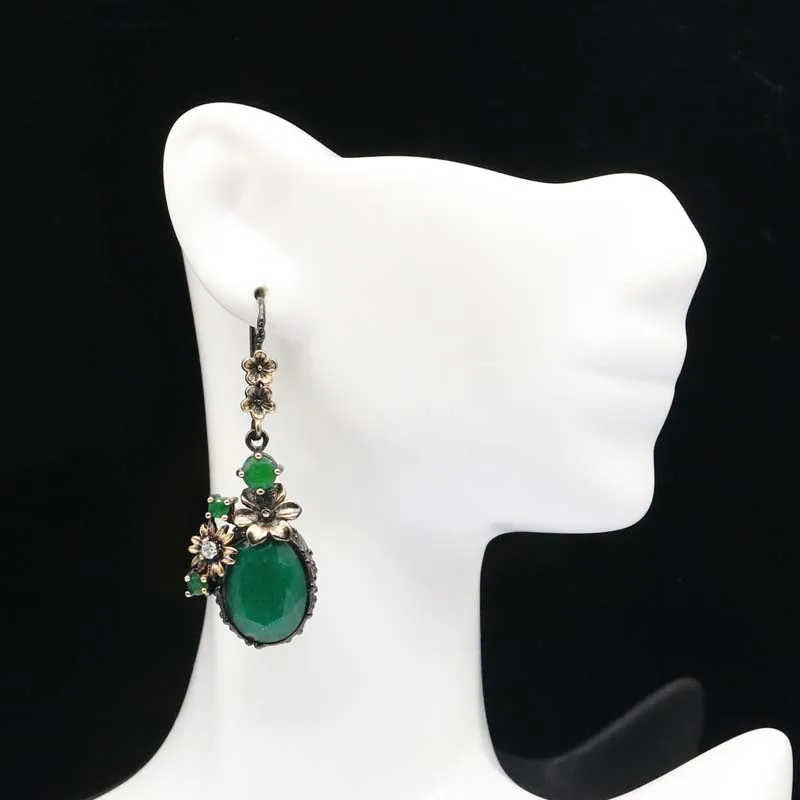 

46x19mm 14g Real Green Emerald Real Red Ruby Black Gold Silver Earrings Pendant Jewelry Set