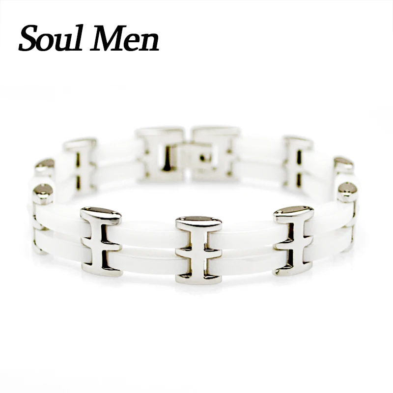 Free Shipping White High-tec Ceramic Bracelet 316L Stainless Steel Women Jewelry Anti-allergic Unisex Charm Wristband CE004B