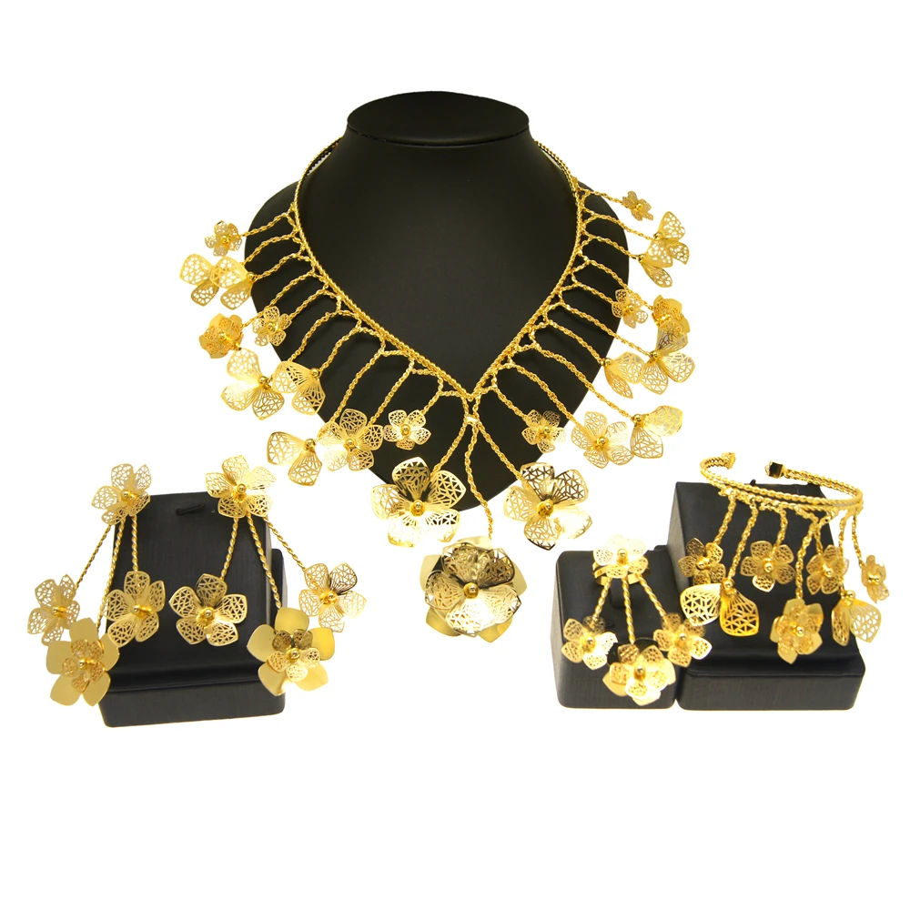Bracelet Necklace For Women Brazil Plated Gold Handmade Big Jewelry Set Festive Wedding Orders Trend  Oversized Necklace H20024