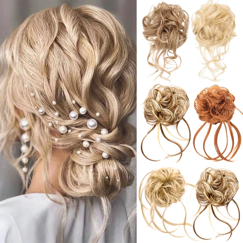 

XG Synthetic Curls Chignon with Blonde Black Messy Bun Rubber Band Headband Women Wig Piece Extension Ponytail Extension