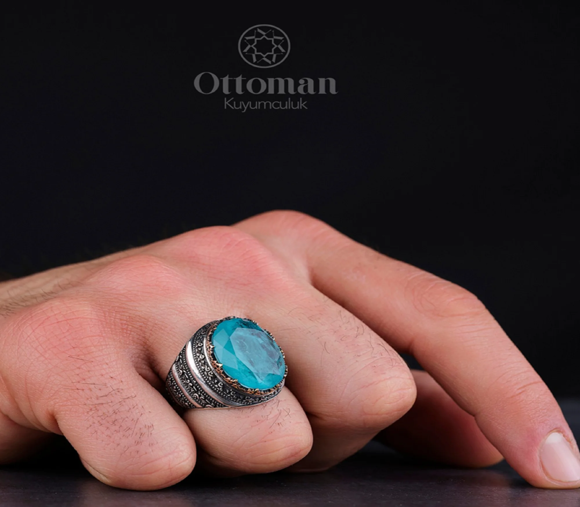 Ottoman Unisex Paraiba Stone Birthstone Ring Initial Ring Silver 925 Cell Little Oval Free Shipping 925 Sterling Silver Rings