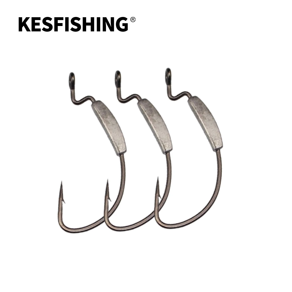 KESFISHING Fishing Hook 12pcs Nickel Plating Carbon Steel Offset with Balancing Weight 1/06/0 Barb Fishing Fideer Free Shipping