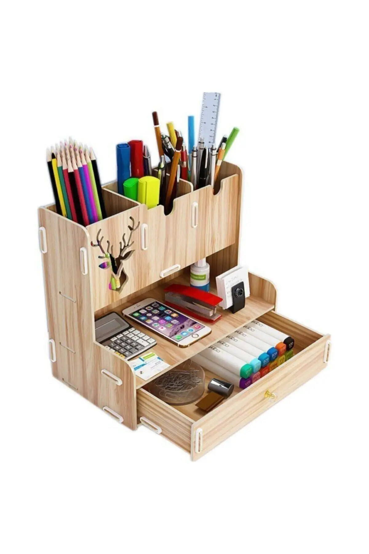 Wooden Compass Desk Pen Holder Organizer