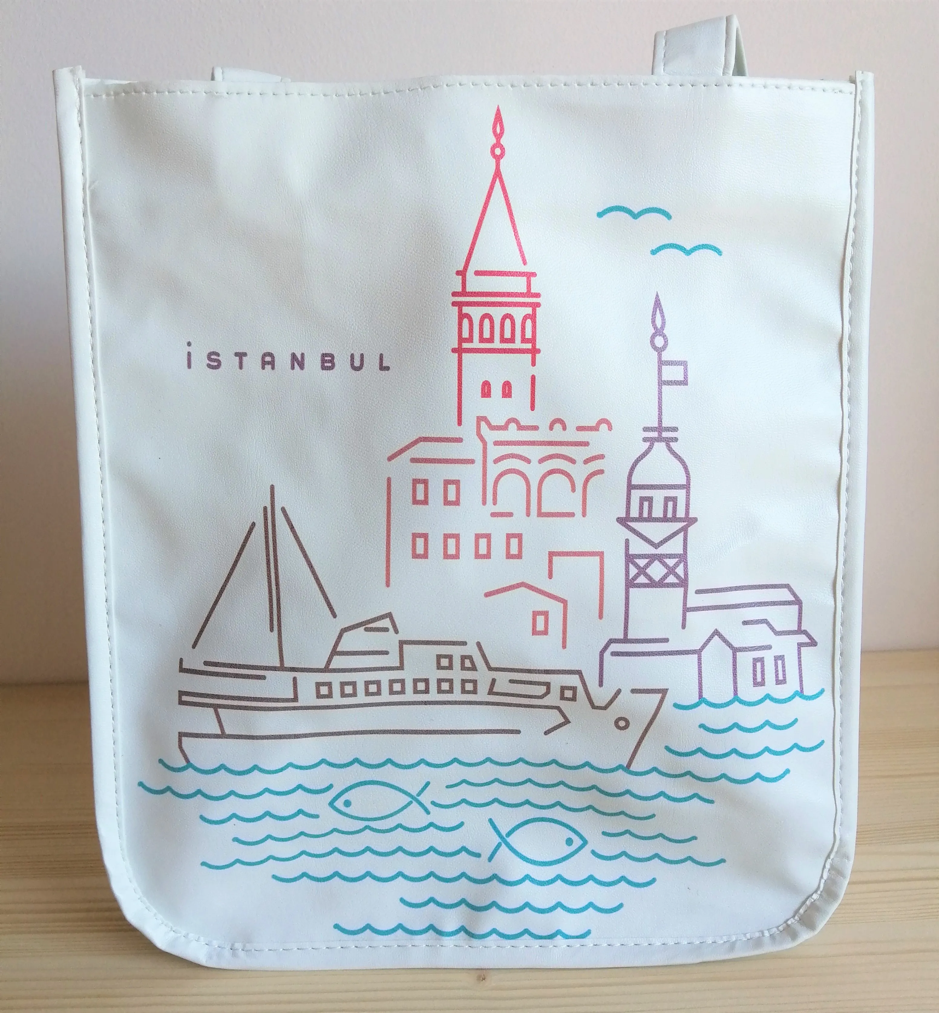 

Istanbul Constantinopolis Theme Hand Bag Maiden Tower Galata Tower Bosphorus Theme Leather Hand Bag for women white Color turkey