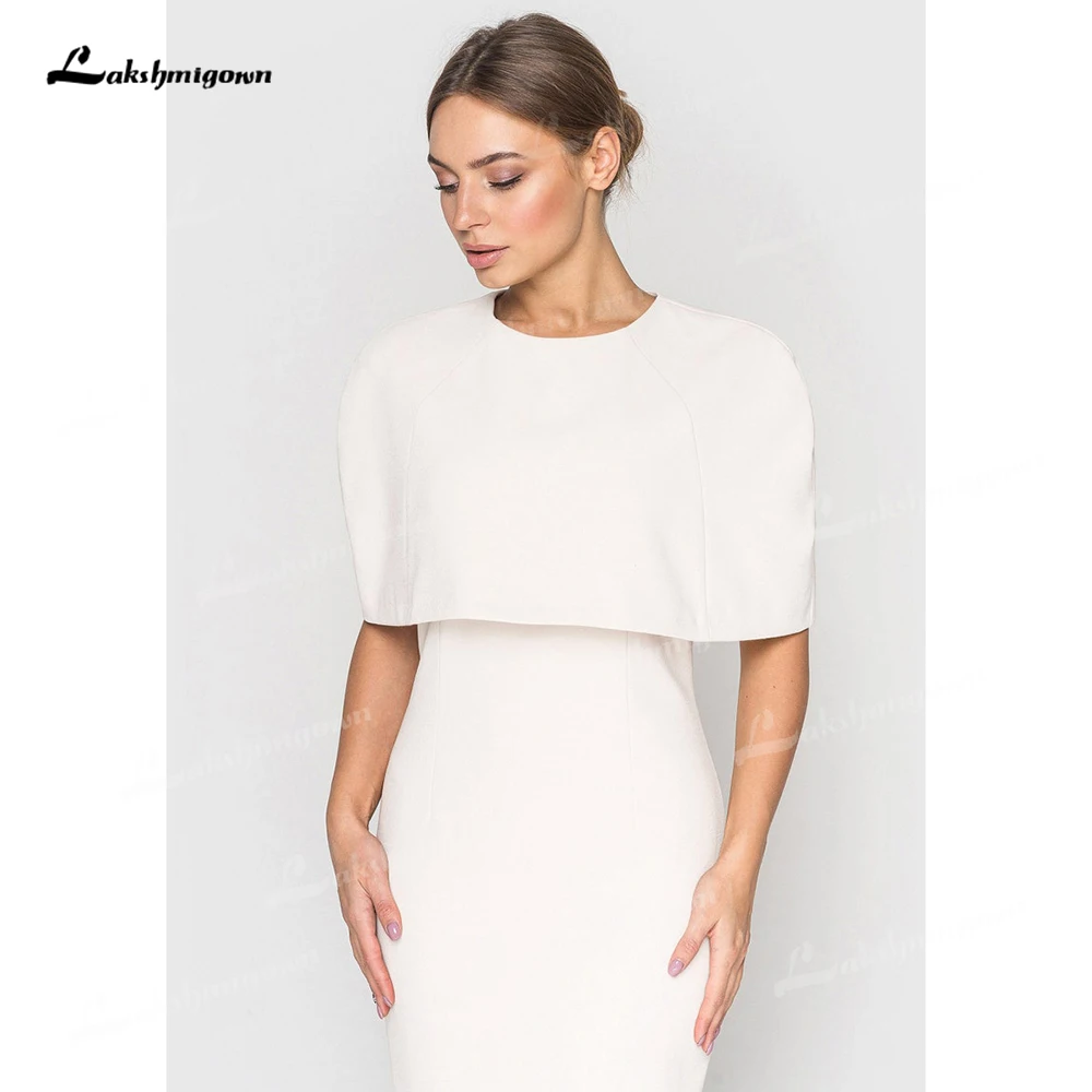 Einfache Plus Size Mutter Der Braut Kleider Weiß Bleistift Kleid mit Cape Midi Elegante Hochzeit Gäste vestidos de noite