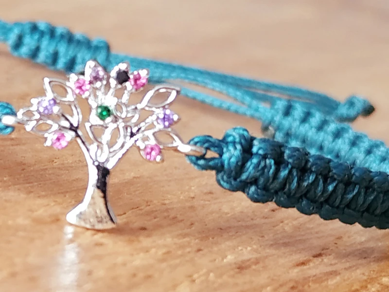 Life Tree Unisex Macrame Hand Knit Rope Bracelet Zircon Crystal in Different Colors (Black, Grey and more) And Adjustable Size