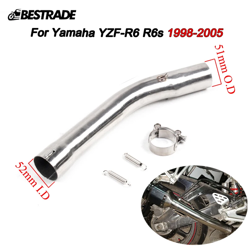 

Exhaust Mid Pipe For Yamaha YZF-R6 R6s 1998-2005 Motorcycle Exhaust Pipe Middle Connecting Link Tube Slip On 51mm Muffler