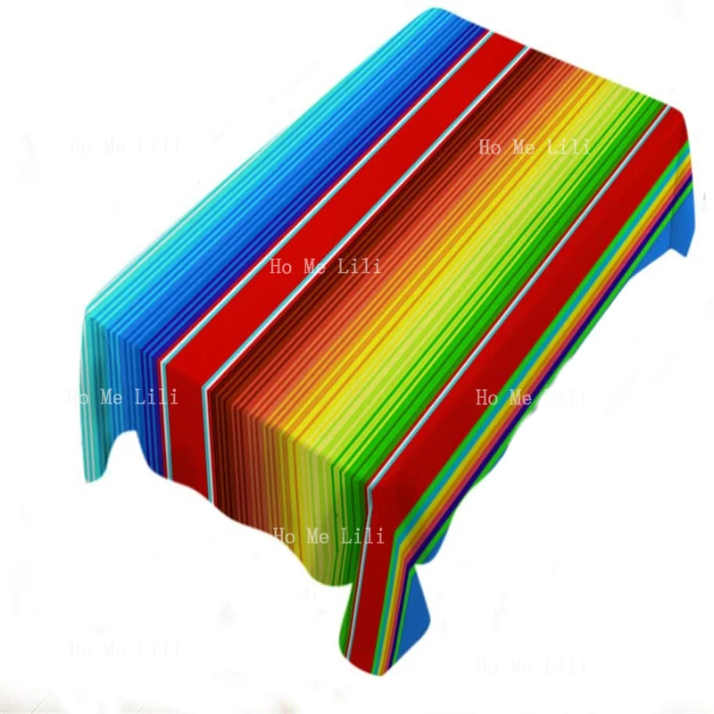 Mexican Pattern Striped Tablecloths Color Rainbow Light Modern Tribal Grid Streak Ethnic Mesh Geometric Rectangle Decoration