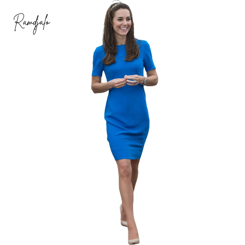 

Mother Of The Bride Dresses Duches Kate Royal Blue Sheath Knee Length Short Sleeves Simple Women Formal Wedding Party Guest Gown