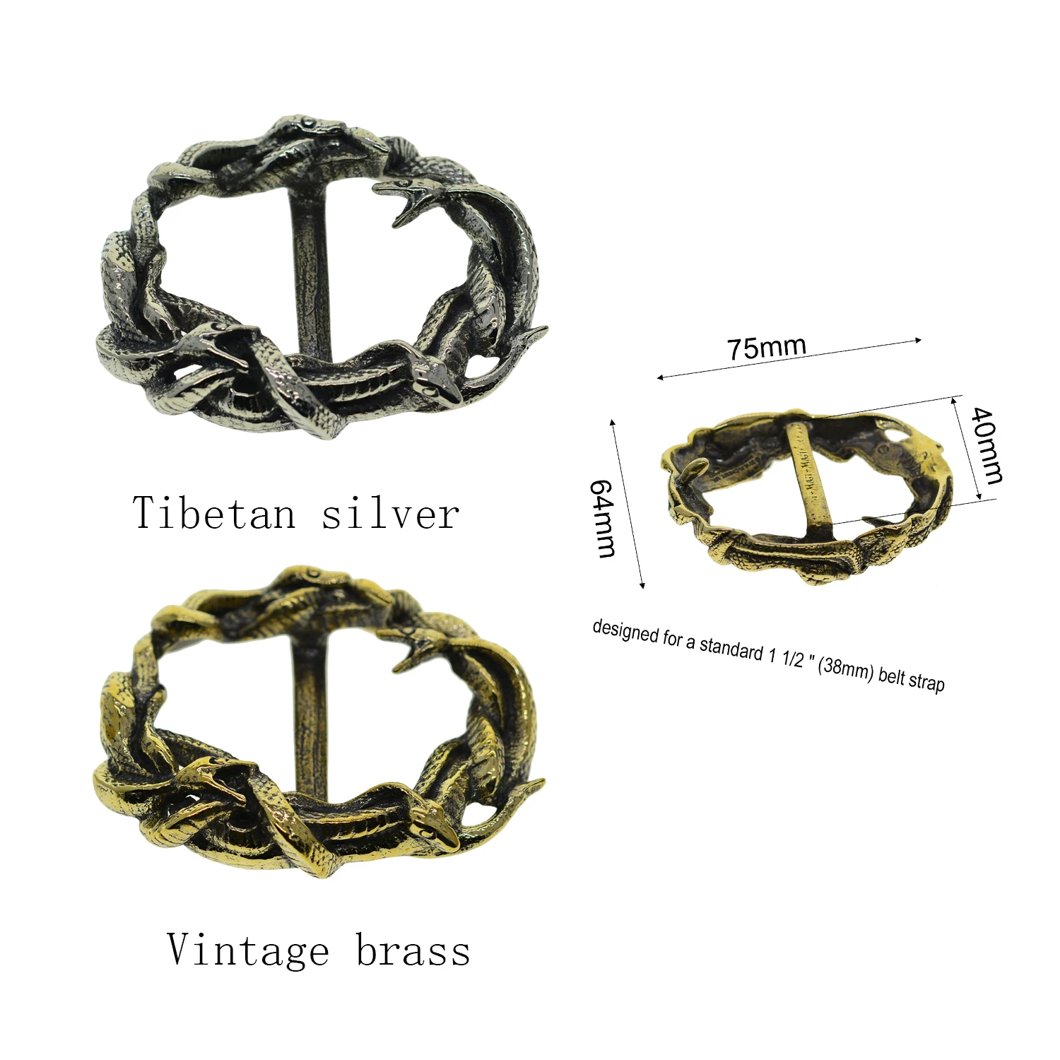 Viking super fine Itlay solid Tibetan Thailand sterling silver pin lock belt buckle 1.5inch belt 3D craved snake viper Nestle