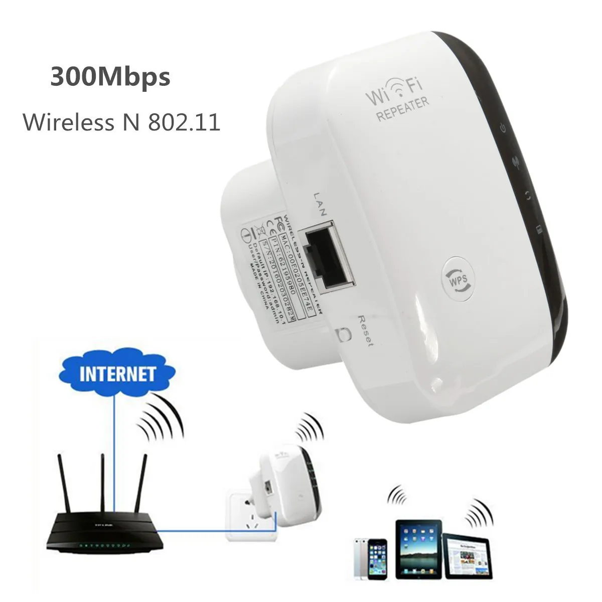 Wireless Network Repeater WiFi Signal Amplifier Router Expander 300M Enhanced Transmission