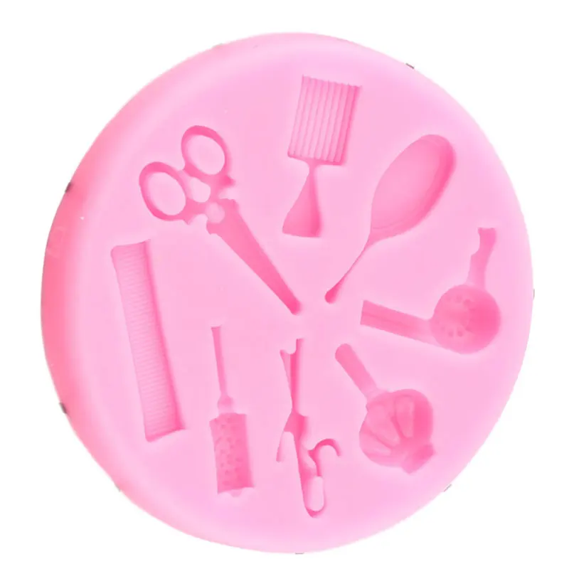 Hair Dryer Scissors Curling Iron Comb Mirror Silicone Molds DIY Party Cupcake Fondant Cake Decorating Tools Chocolate Moulds