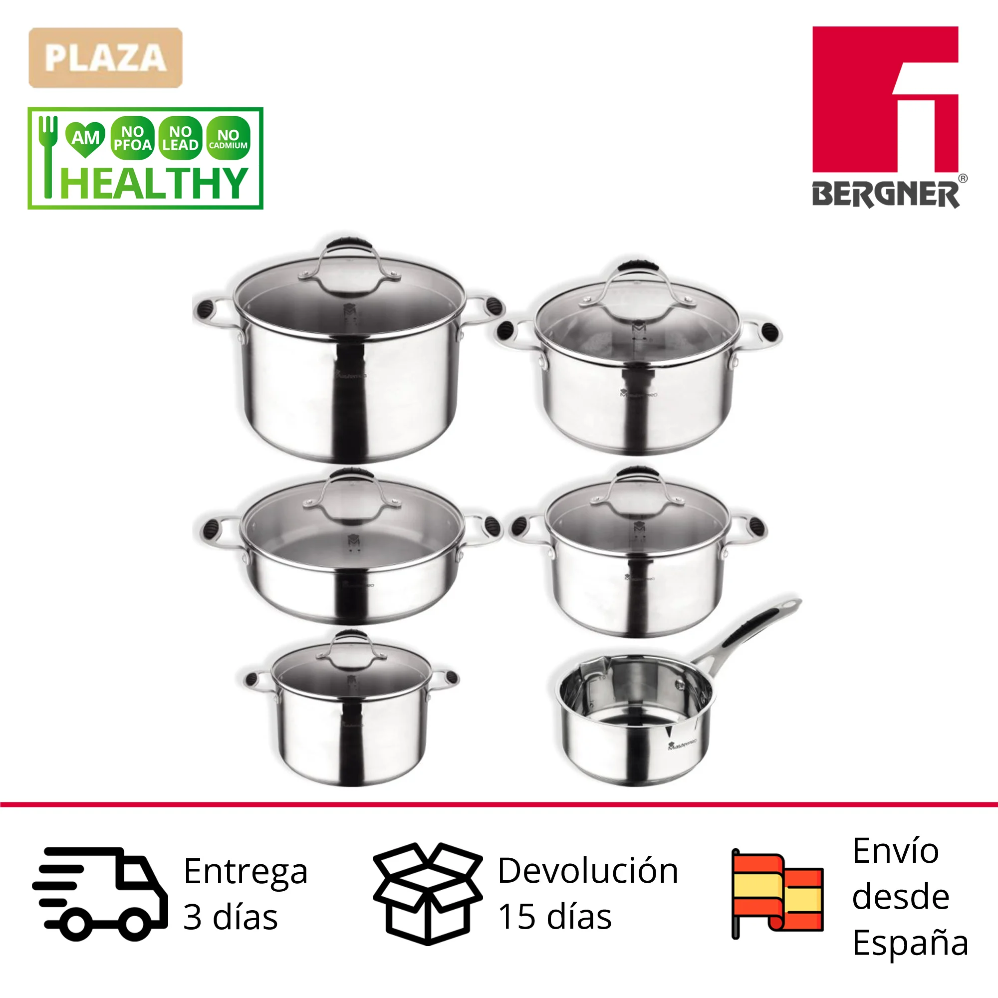 Set of BERGNER Gravity pots and pans in stainless steel suitable for all types of fires including induction