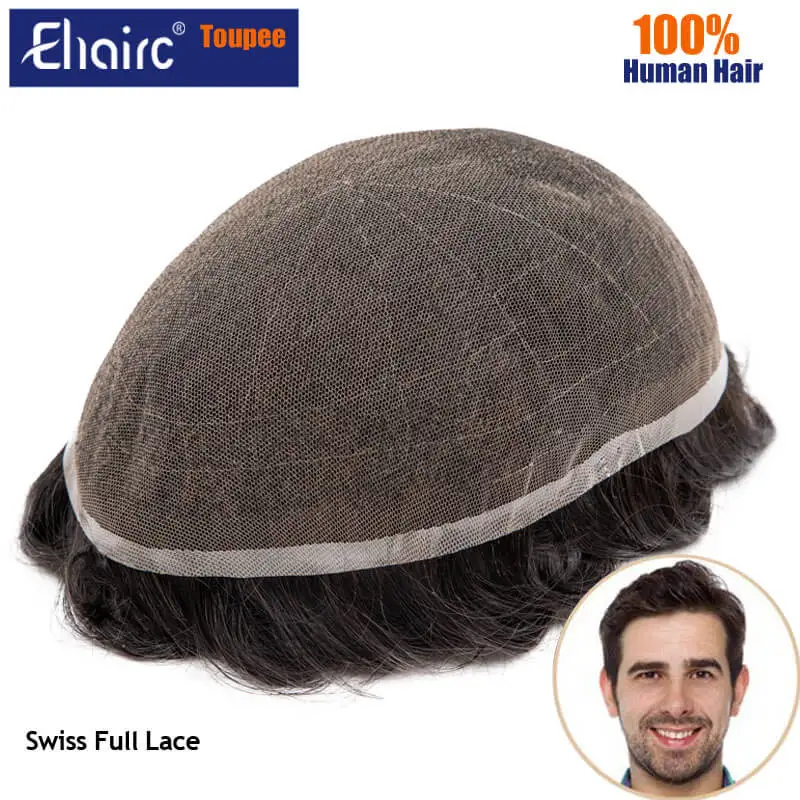 Men Toupee Swiss 100% Full Lace Base Men\'s Capillary Male Hair Prothesis Men\'s Wig Breathable Hair Replacement 6“ ”Wigs For Man