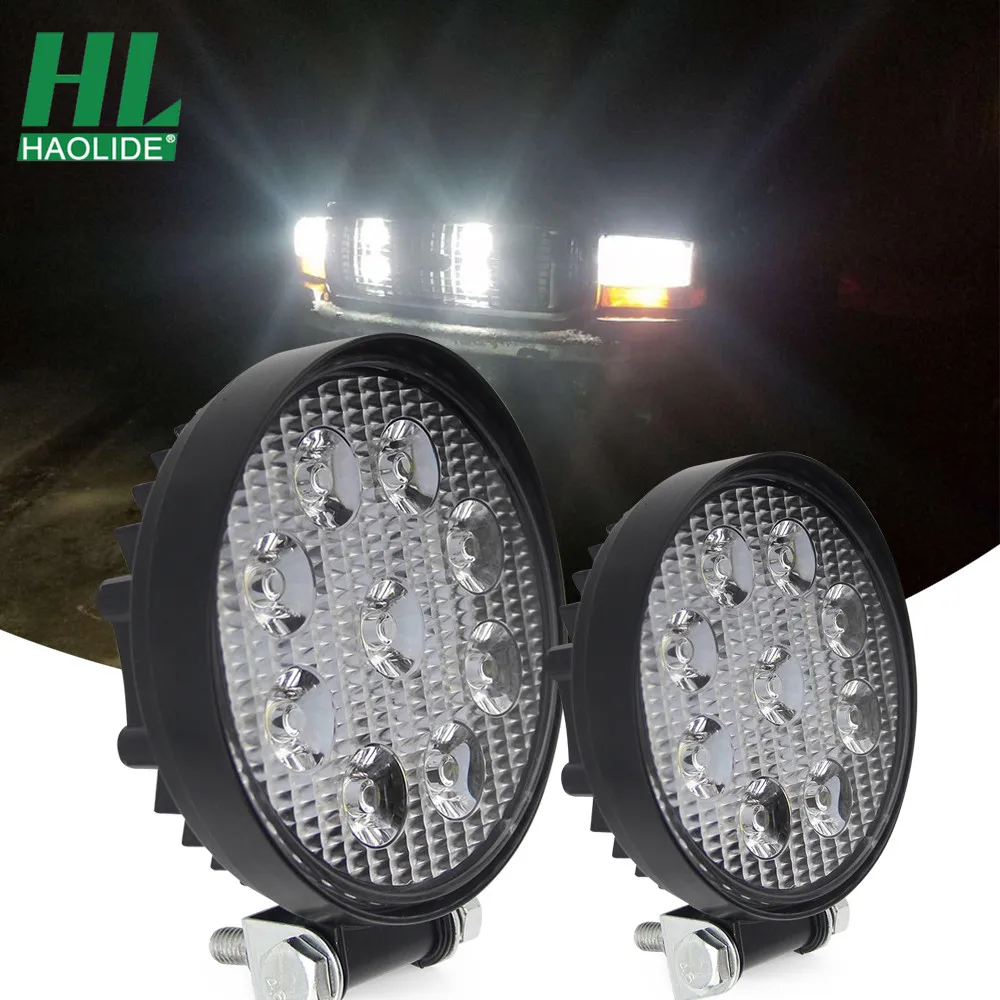 HAOLIDE 27W Motorcycle Work Light 12V 24V Led Flood Lamp Lights Tractor 6000K External Lights Offroad DRL Auto