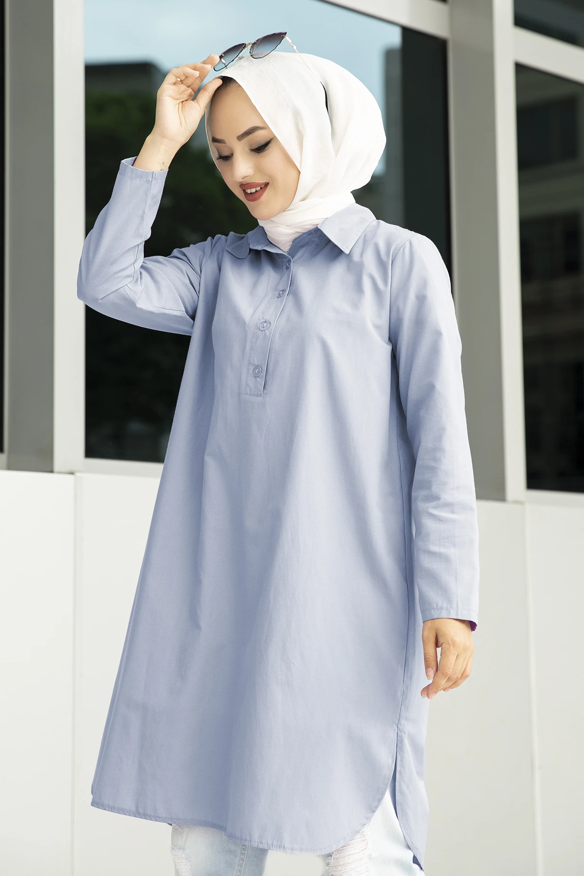 muslim women v-neck button up tunic long blouse shirts clothes for muslim women tunic women tops ladies turkey blouses islamic