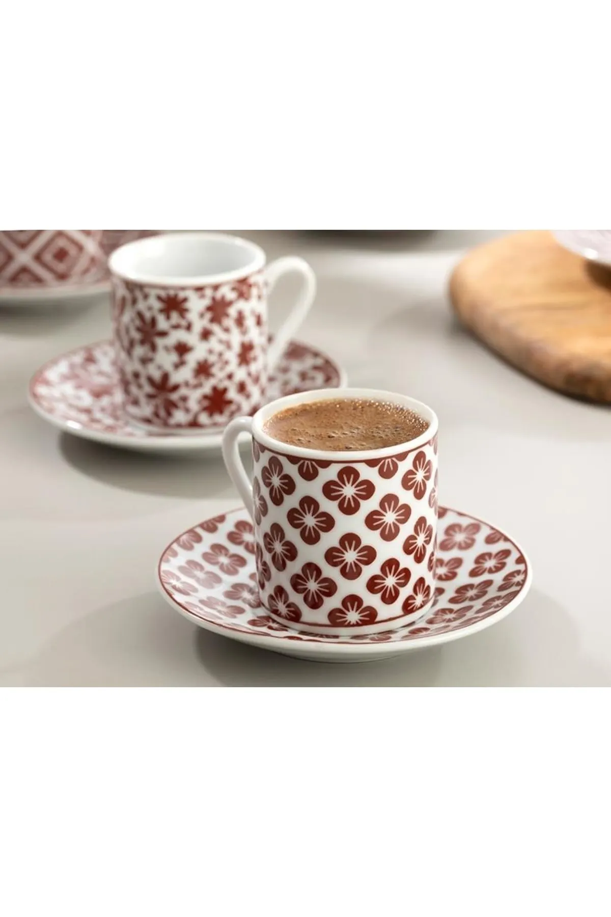 English Home Bordeaux - Mira Porcelain 6 Piece Coffee Cup Set 80 ml, Traditional Turkish Coffee Cup 12 Piece Turkish Coffee