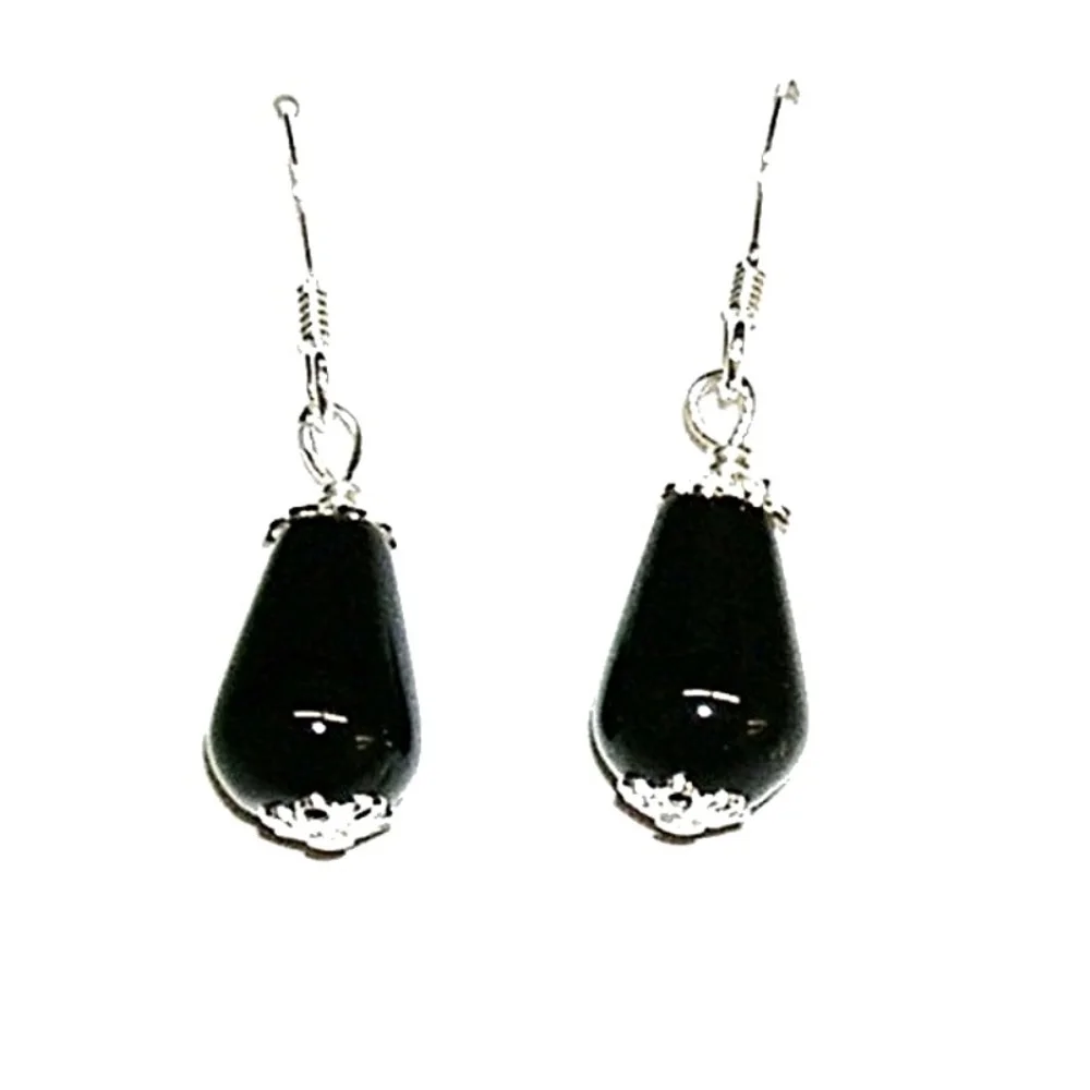 Earrings Onyx shape knob or drop 12x8mm and 925 sterling silver. Carrying case included