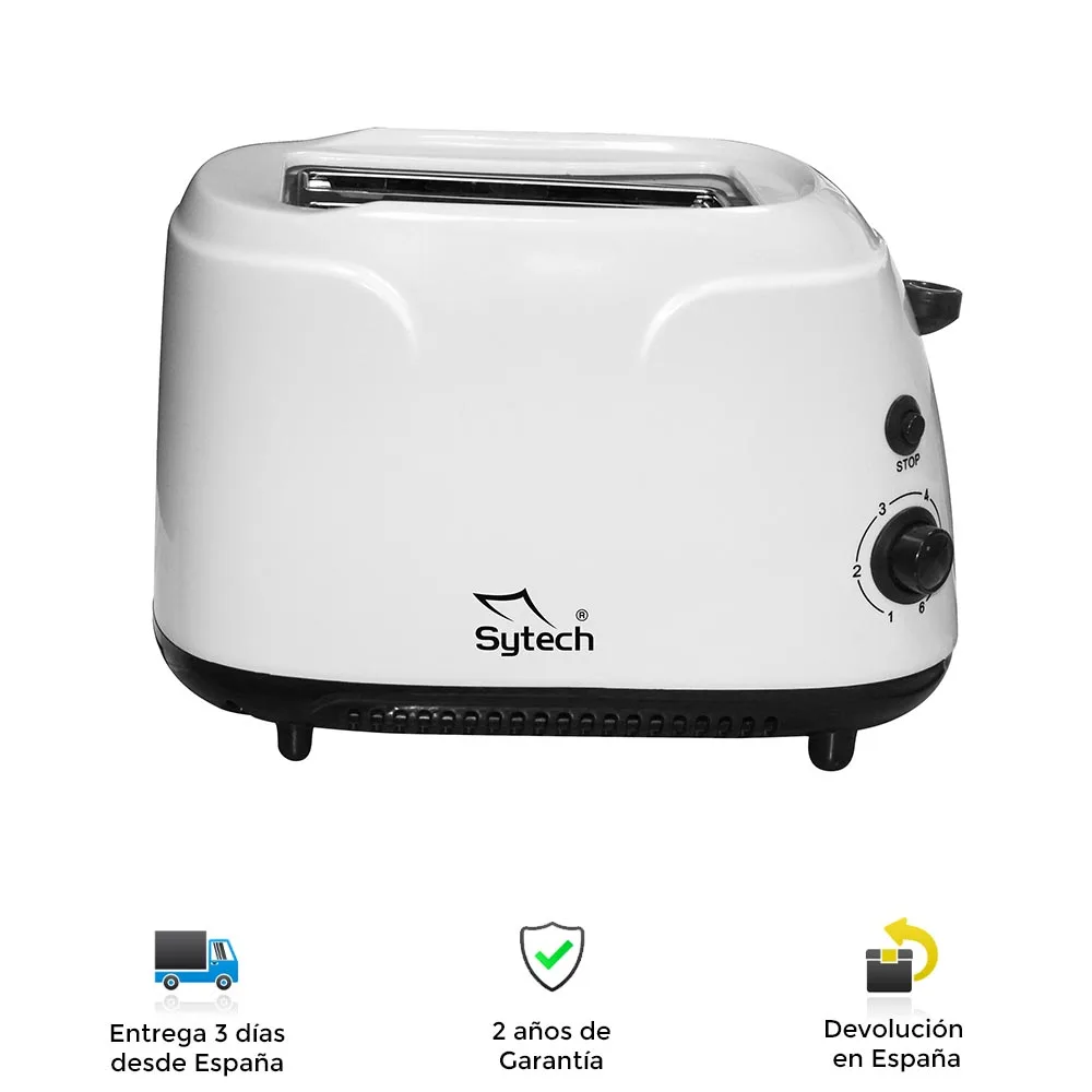 Bread toaster, 2 slices, powerful, 700W, fast, portable, white, pan tray, non-slip, kitchen, toaster, bread toaster