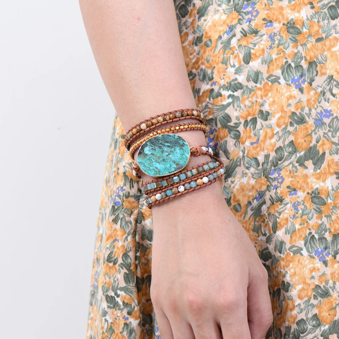Unique Mix Strands Leather Bracelet Multicolor Natural Stone Woven Wrap Bracelets Bohemian Bracelet Drops Hipping