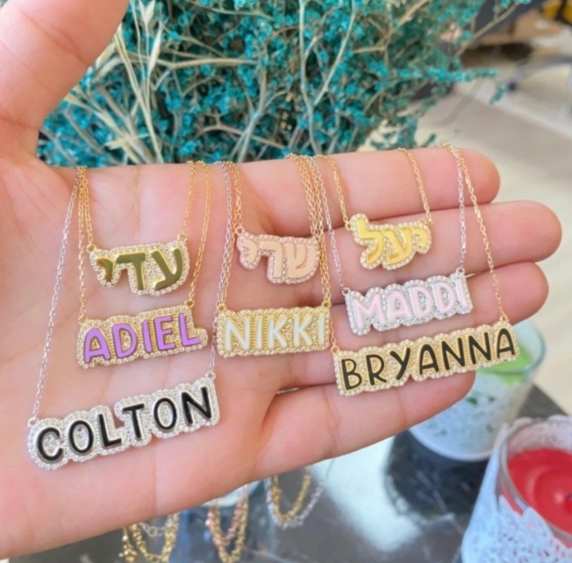 Personalized Bubble Name Necklace Custom Crystal Letter Nameplate Pave Outline Necklaces&Pendant With Cubic Zirconia JewelryGift