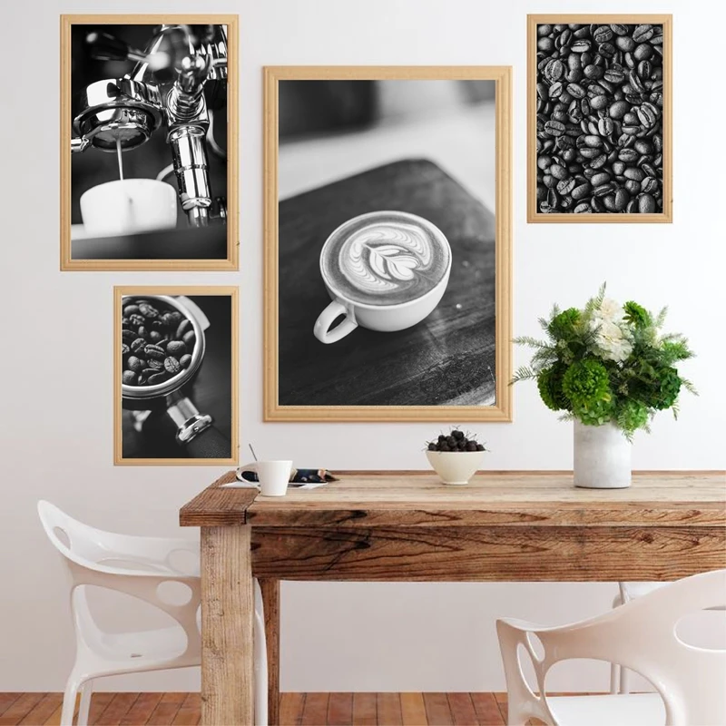 Black and White Coffee Photography Posters and Prints Kitchen Wall Decor , Coffee Canvas Painting Wall Art Pictures