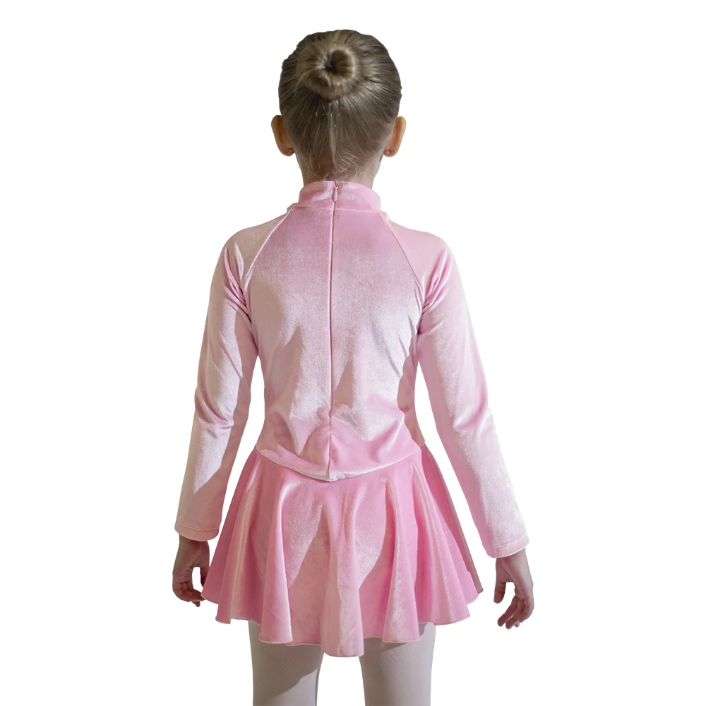 Ice Skating Velvet Long Sleeve Dance Leotard Dress Skirts Girls Dancing Outfit Warm Winter Dancing Clothes