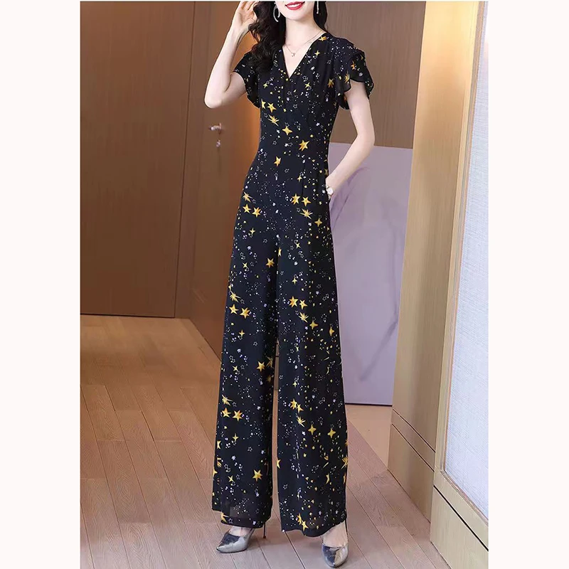 Women\'s One-piece Pants 2023 Summer New Black Long One-piece Clothes Hanging Feeling Wide Leg Pants Set Fashion Women\'s Wear