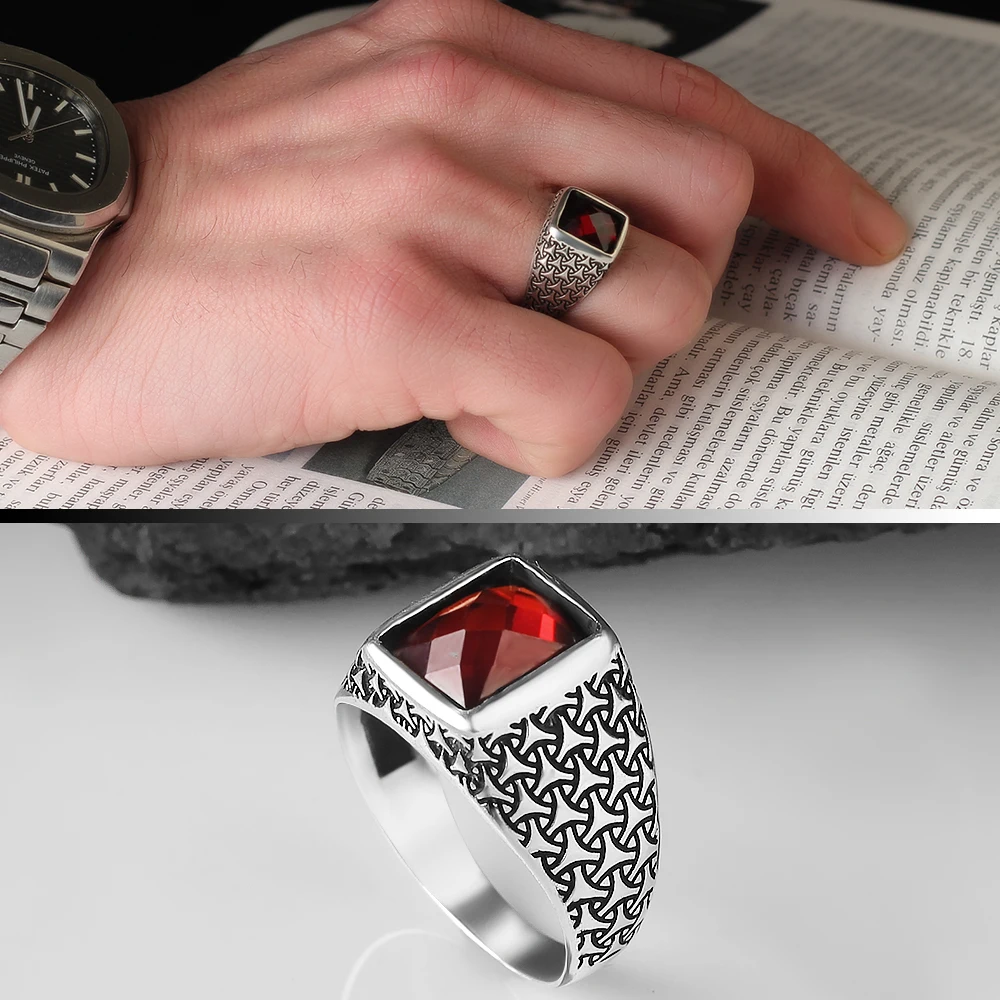 925 Sterling Silver Ring for Men  Zircon Stone Jewelry Fashion Vintage Gift Onyx Aqeq Mens Rings All Size