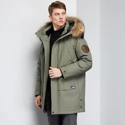 Men's Winter White Duck Down Jacket Warm Mid-Length Hooded Thick Business Plus Size Men Tooling Clothing