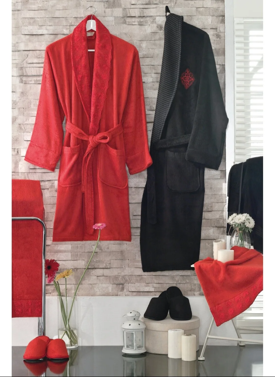 Bamboo & Cotton 8 Piece Family Bathrobe Set Red Black Pomegranate Gray Blue White krem High Quality Bathrobe Towel Bath Slippers