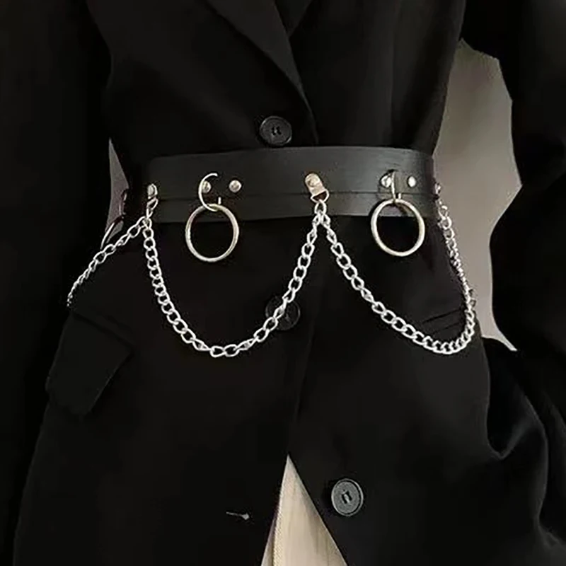 Punk Hip Hop Waist Chain Belt Women Skirt Garters Female Pu Leather Sexy Jeans Dress Belt Metal Waist Chain Clothing Accessories