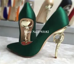 Women Charming Satin Metal Hippocampus Heels Pumps Red Blue Black Strange Heel Shoes Luxury Wedding High Heels Wedding Shoes