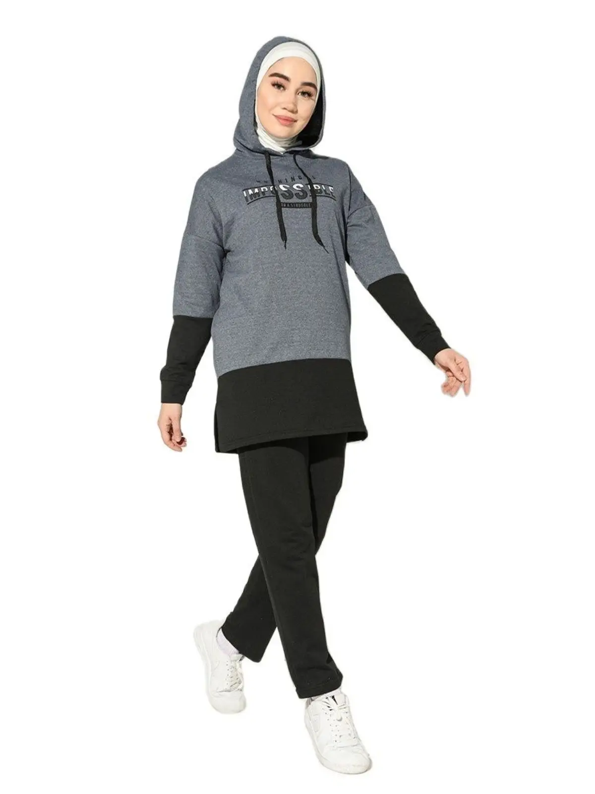 Hooded Tracksuit Set Unlined Long Sleeve Zero Collar Four Seasons Sports Stylish Women Muslim Fashion Hijab Suitable Comfortable