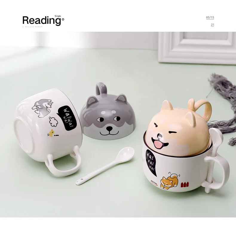 

Ceramic Cup with Lid Spoon Cute Large Capacity Coffee Mug Personality Creative Trend Couple Cup Male and Female Student Gift Cup