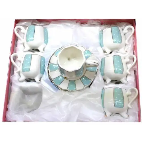 

DOLBOVI 6 Person 12 Piece Porcelain Blue White Line Pattern Coffee Cup Set Coffee Cup Set