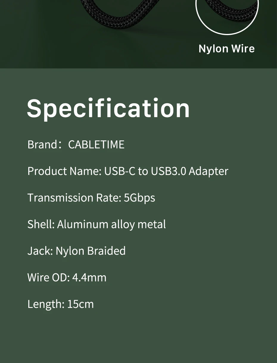 CABLETIME OTG Typ C Kabeladapter USB3.0/3.2 auf Typ C Adapteranschluss 5/10 Gbit/s für MacBook Xiaomi Huawei USB C OTG Connect – Detail 10