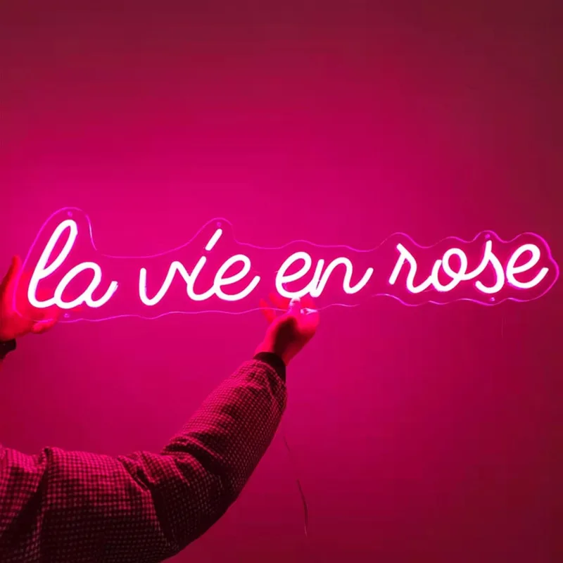 Custom Neon Sign La Vie En Rose LED Neon Light Sign Art Lamp Illuminate Shop Home Living Room Interior Wall Decor Wedding Decor