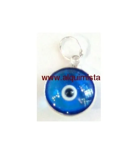 Blue Turkish eye charm framed in silver