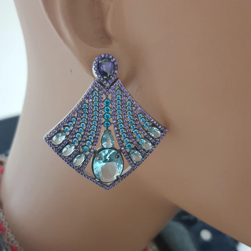 925 Sterling Silver Earrings Statement Long Big Boho Cute Dangle Stud Earrings серьги с камнями 925