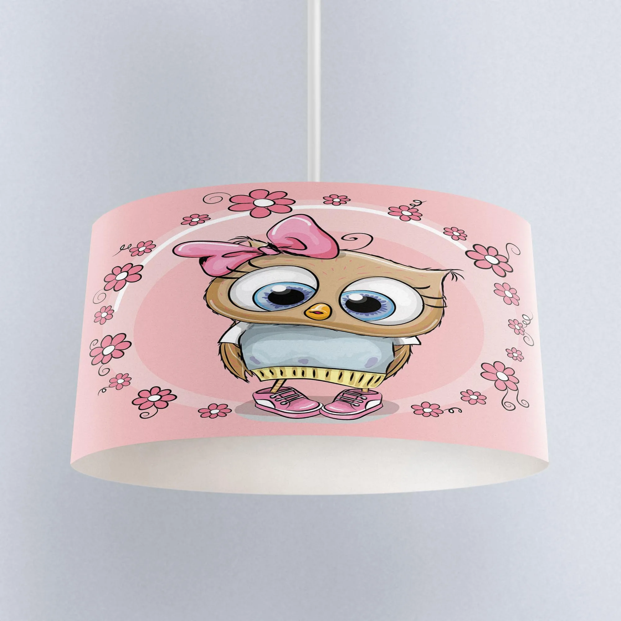 

Else Pink Flowers Floral Cute Owl Animal Print Fabric Kids Chandelier Lamp Drum Lampshade Floor Ceiling Pendant Light Shade