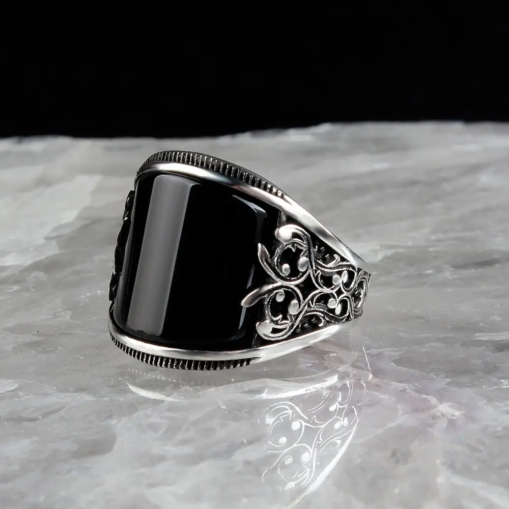 925 Sterling Silver Ring for Men Black Onyx Natural Stone Jewelry fashion vintage Gift Zircon Aqeq Mens Rings All Size