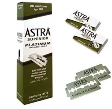 Astra superior platinum double edge safety razor blades shaving green package 5 pcs, 10 pcs, 20 pcs, 50 pcs, 100 pcs.