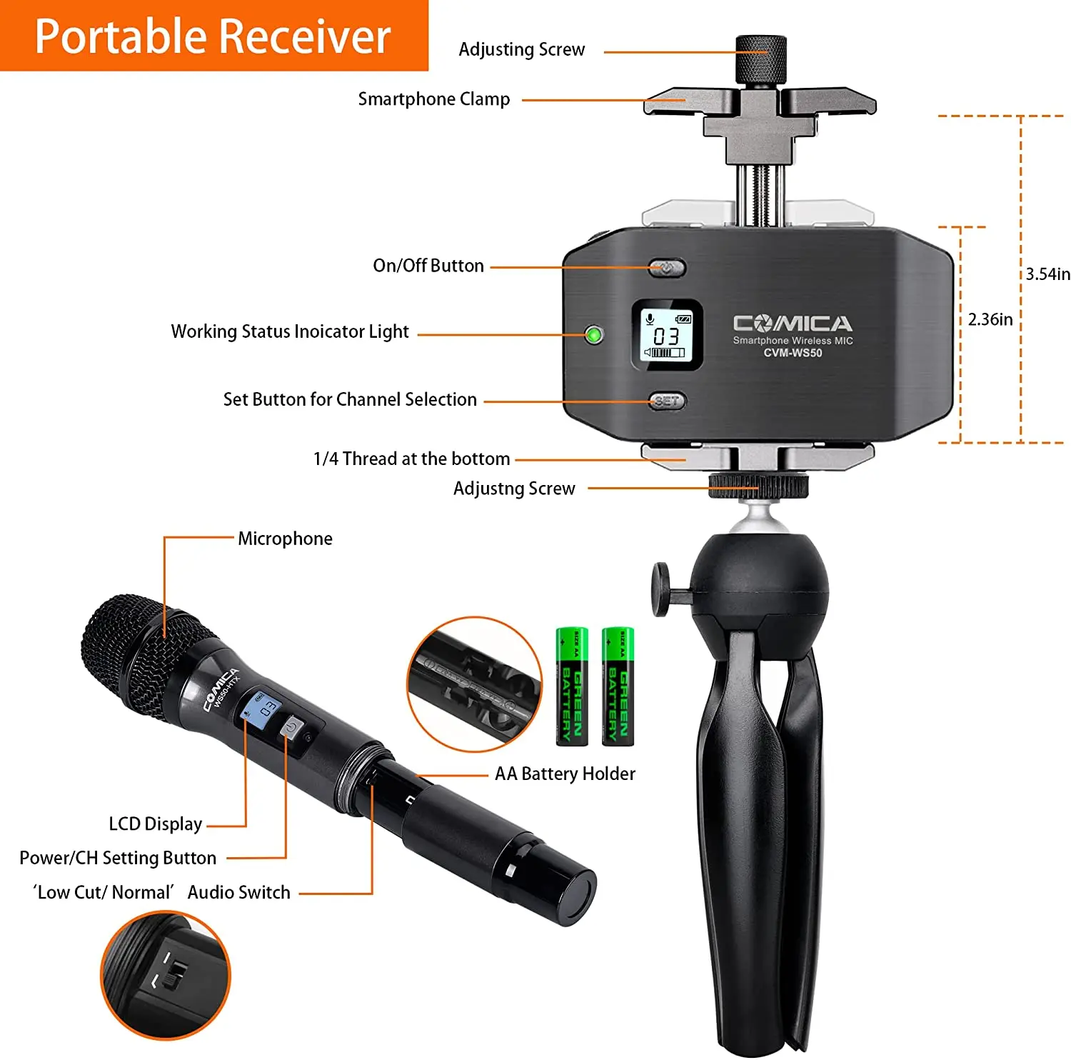 Imagem -06 - Comica-microfone para Smartphone sem Fio Cvm-ws50h Multi Canais Transmissor Portátil Distância de Trabalho de 60m Canais